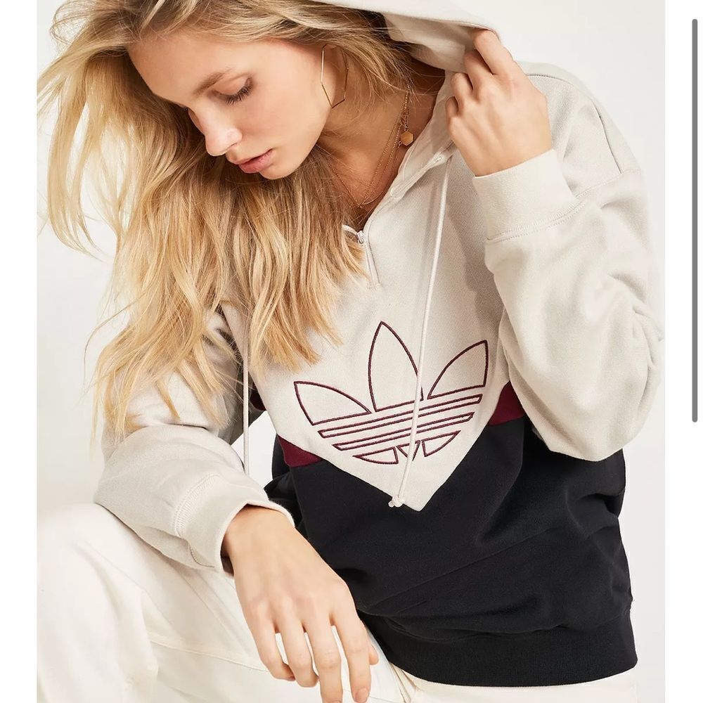 adidas Originals Two-Tone Hoodie in Cream, Black & Burgundy